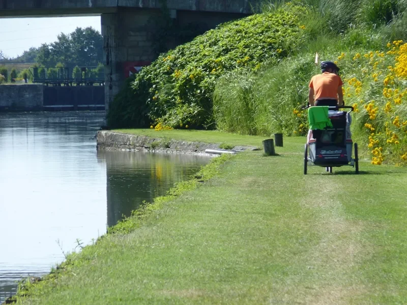 revêtement en croisillons dans l'herbe le long du canal latéral à la Loire