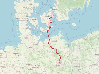 Itinéraire Berlin - Copenhague sur une carte OpenStreetMap