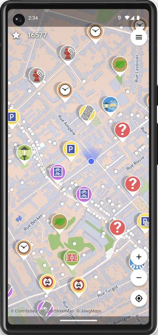 Capture d'écran StreetComplete : différentes quêtes